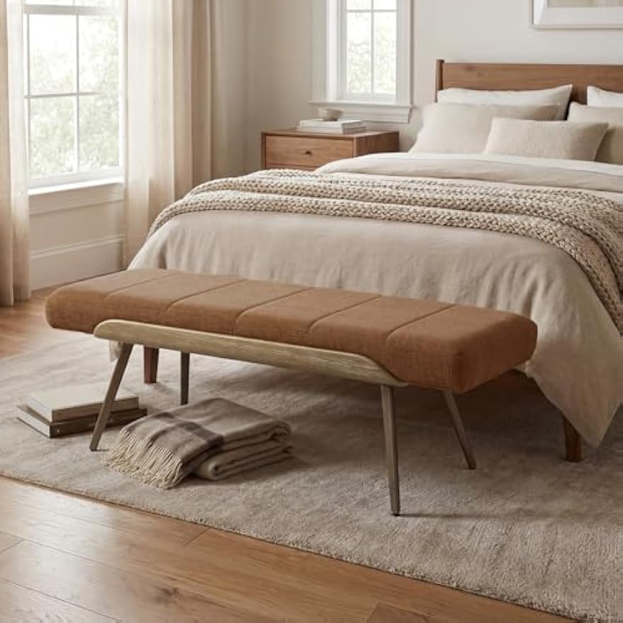 Mid‑Century Upholstered Accent Bench