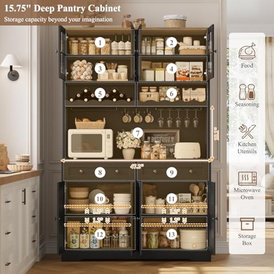 75" Tall Kitchen Pantry Storage Coffee Bar Hutch Cabinet