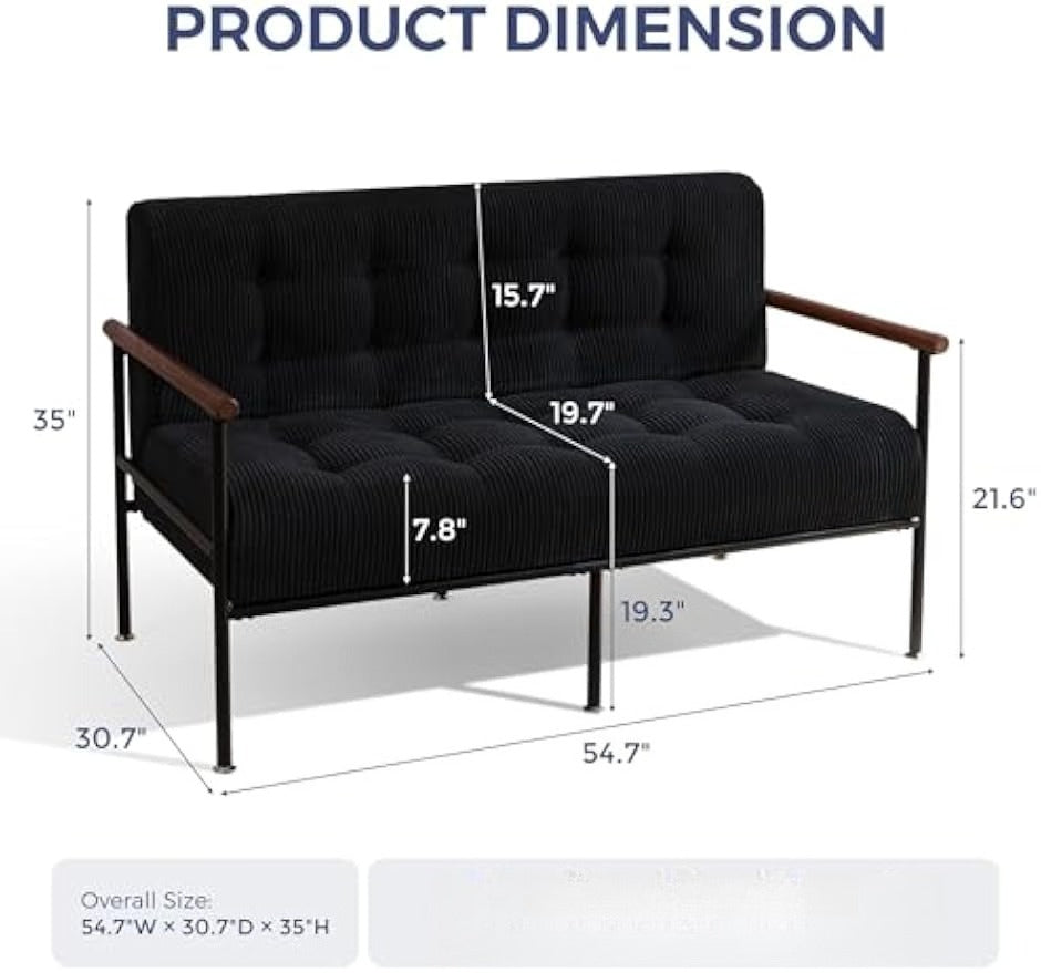 Tufted Loveseat Sofa with Wood Armrests