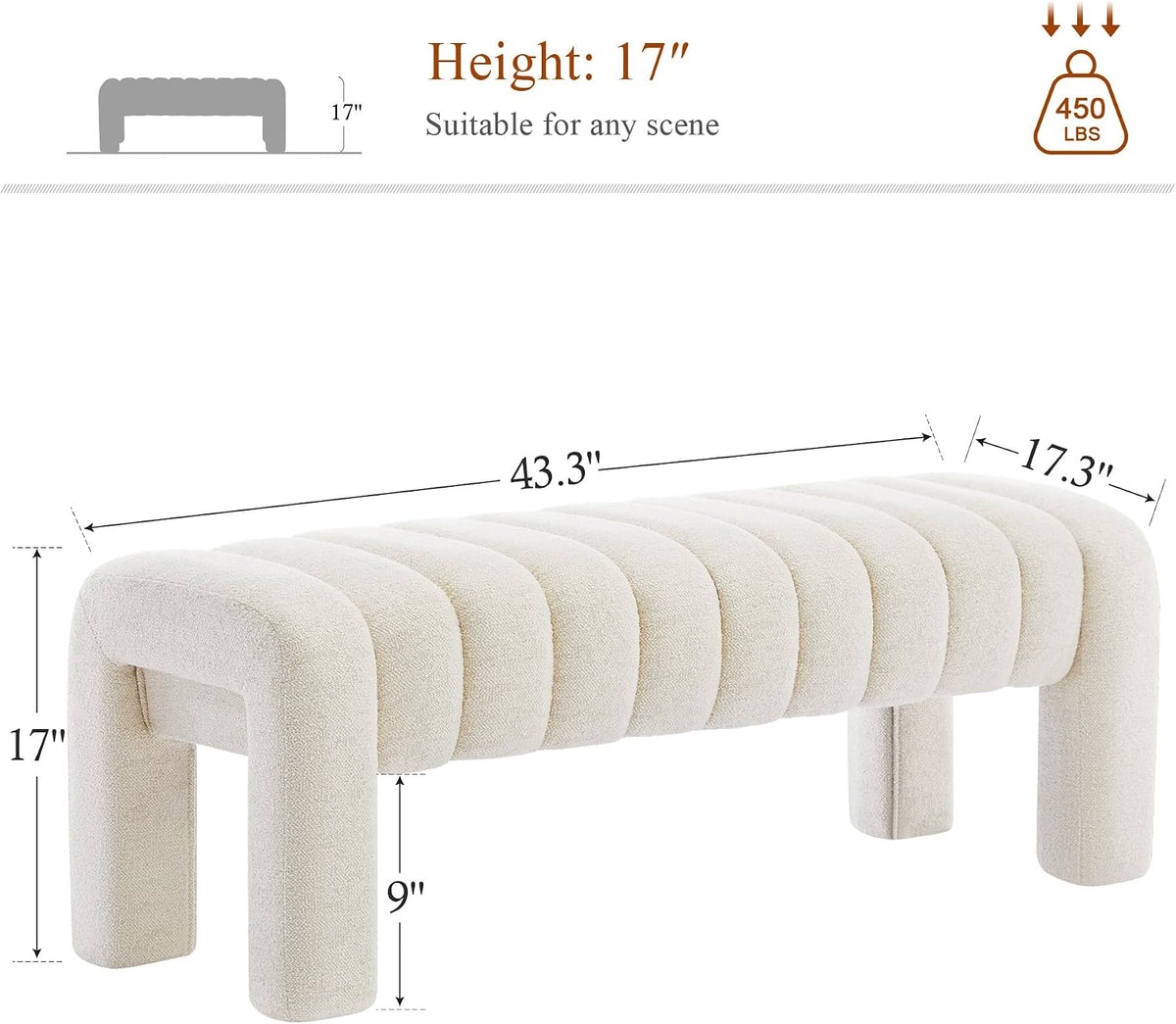 Modern Linen Upholstered Bed Bench