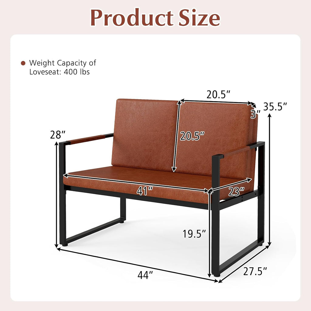 Modern 2‑Seater Metal‑Frame Loveseat Sofa