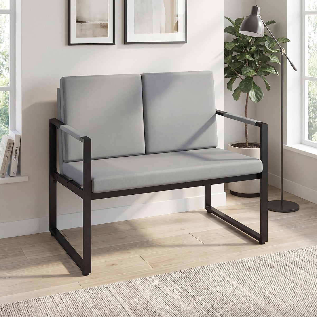 Modern Industrial Faux‑Leather Loveseat Sofa