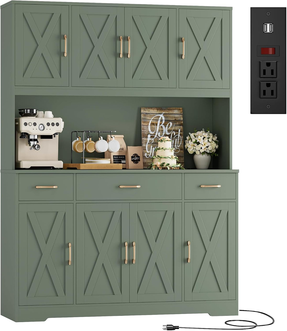 Farmhouse Kitchen Pantry Hutch Cabinet