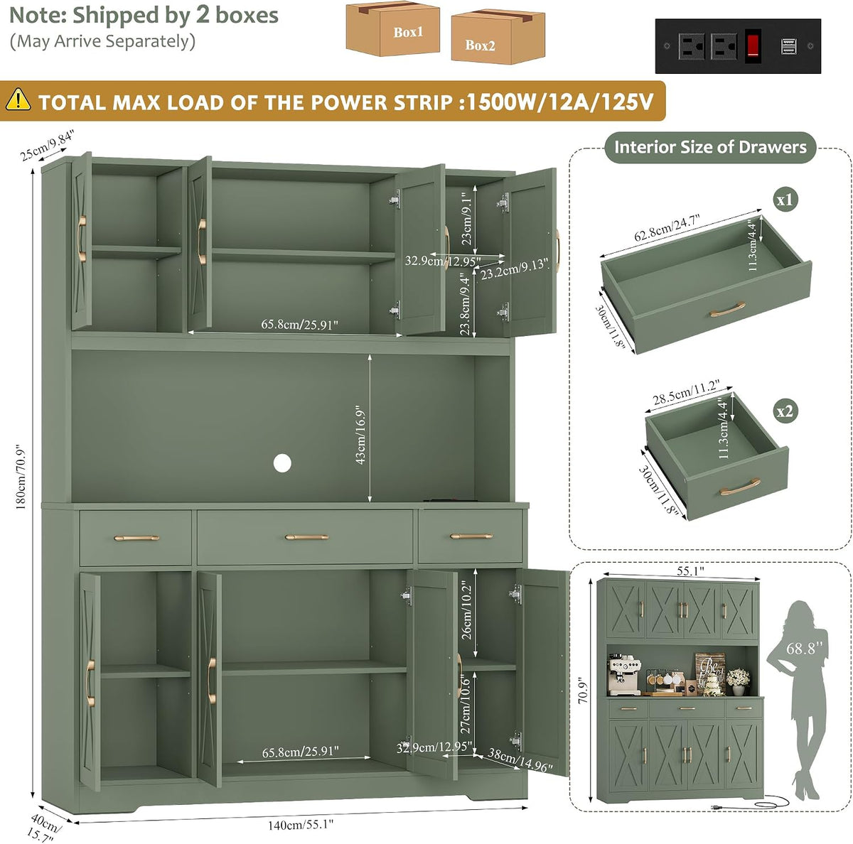 Farmhouse Kitchen Pantry Hutch Cabinet