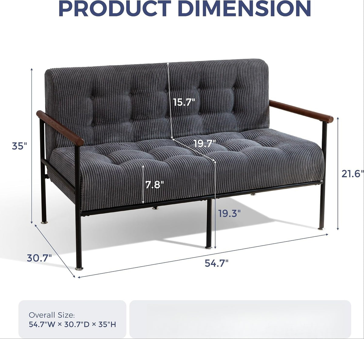 Tufted Loveseat Sofa with Wood Armrests