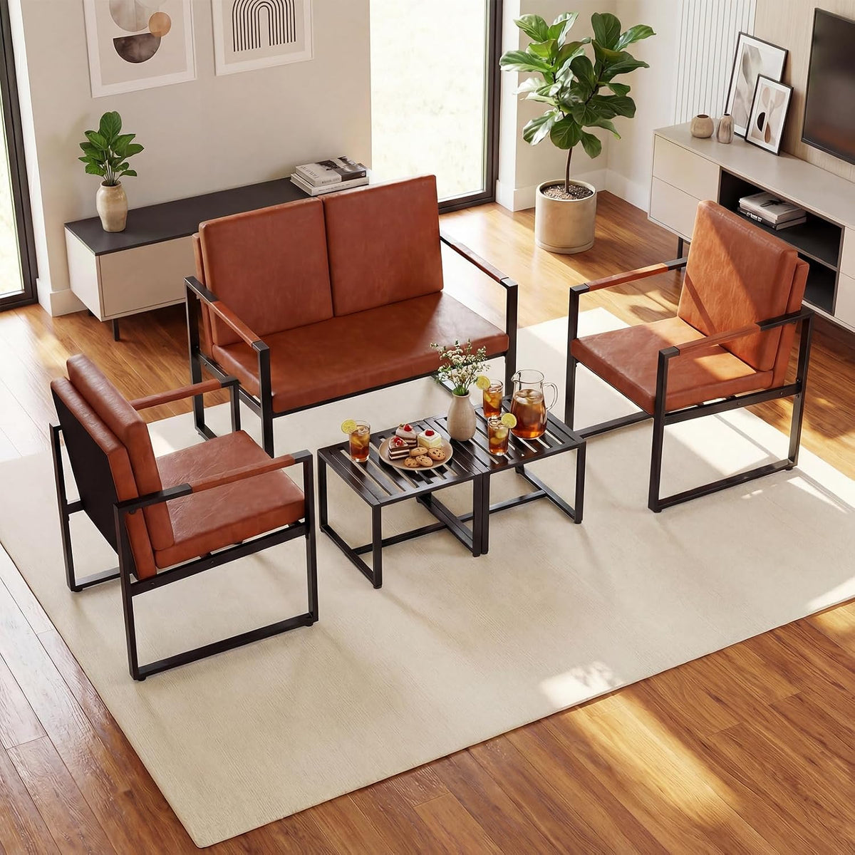 Modern 2‑Seater Metal‑Frame Loveseat Sofa