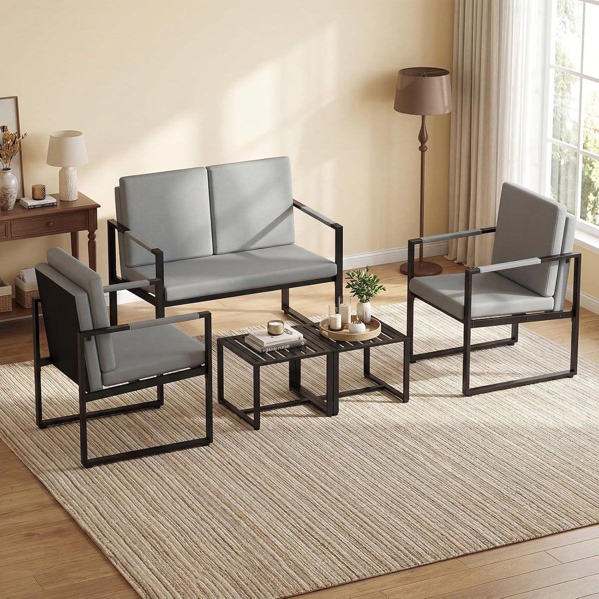 Modern Industrial Faux‑Leather Loveseat Sofa
