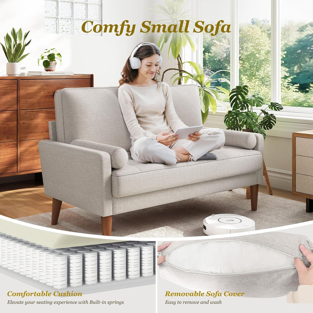 Mid‑Century Compact Wood‑Leg Loveseat Sofa