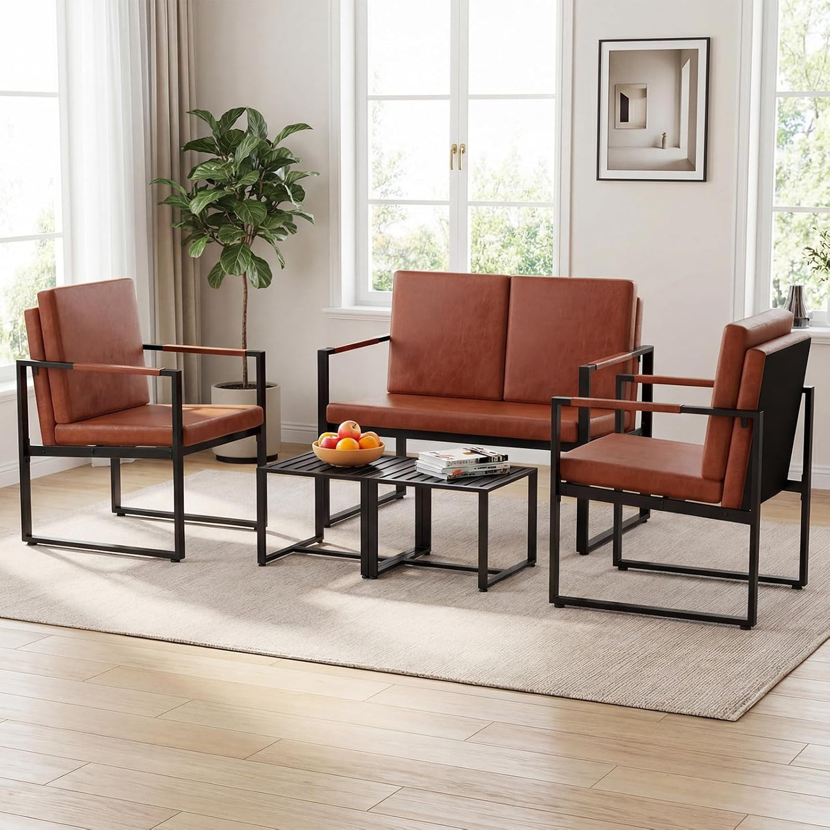 Modern 2‑Seater Metal‑Frame Loveseat Sofa