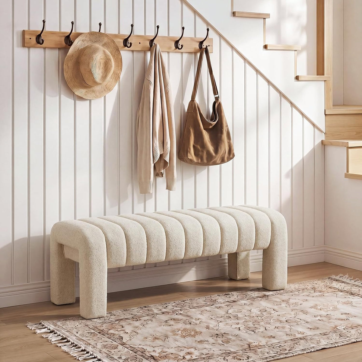 Modern Linen Upholstered Bed Bench
