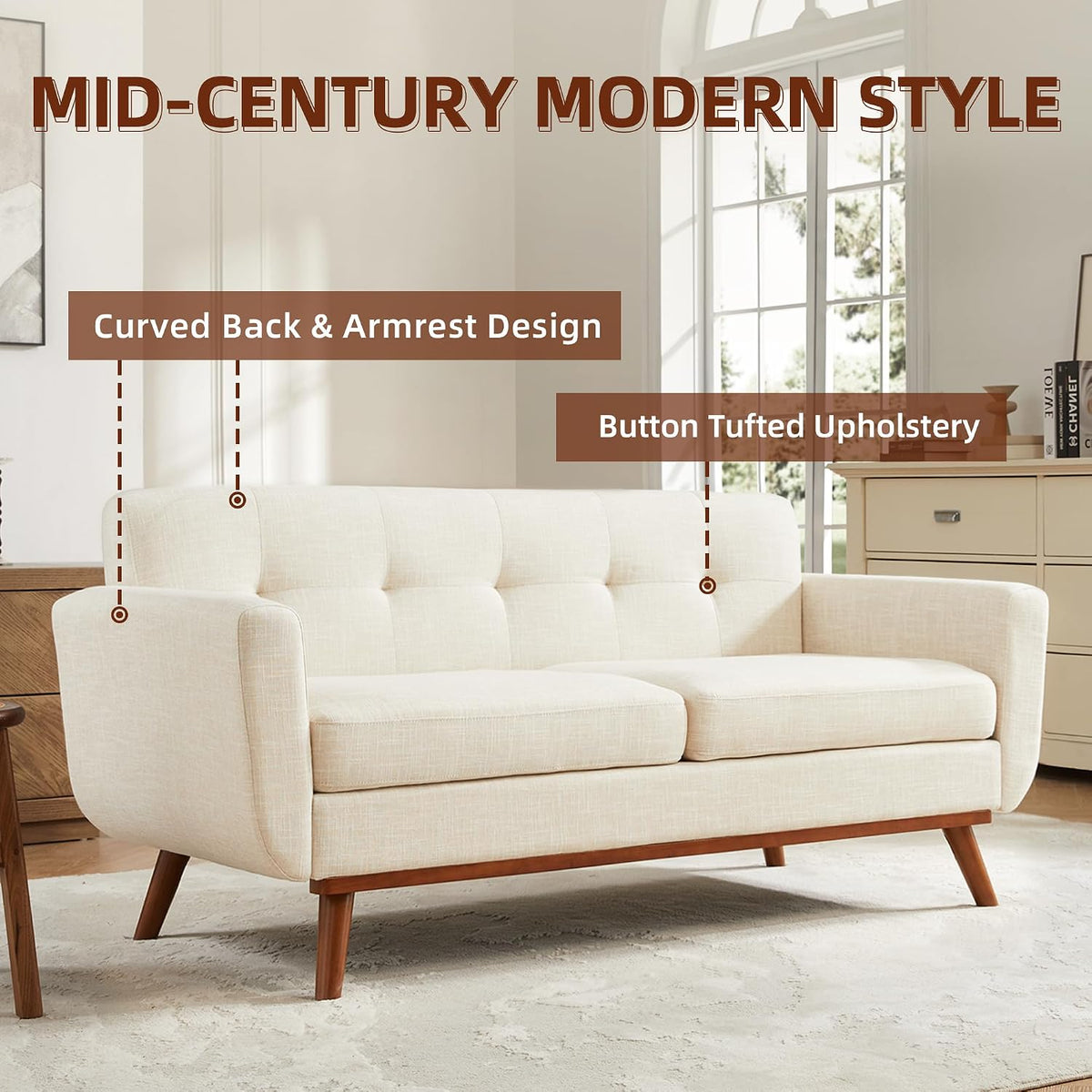 Mid‑Century Tufted Loveseat Sofa