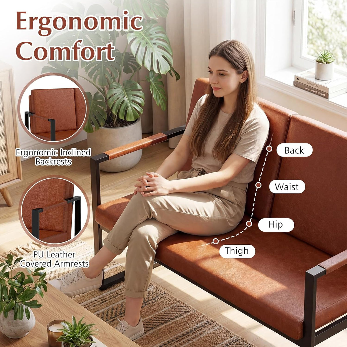 Modern 2‑Seater Metal‑Frame Loveseat Sofa