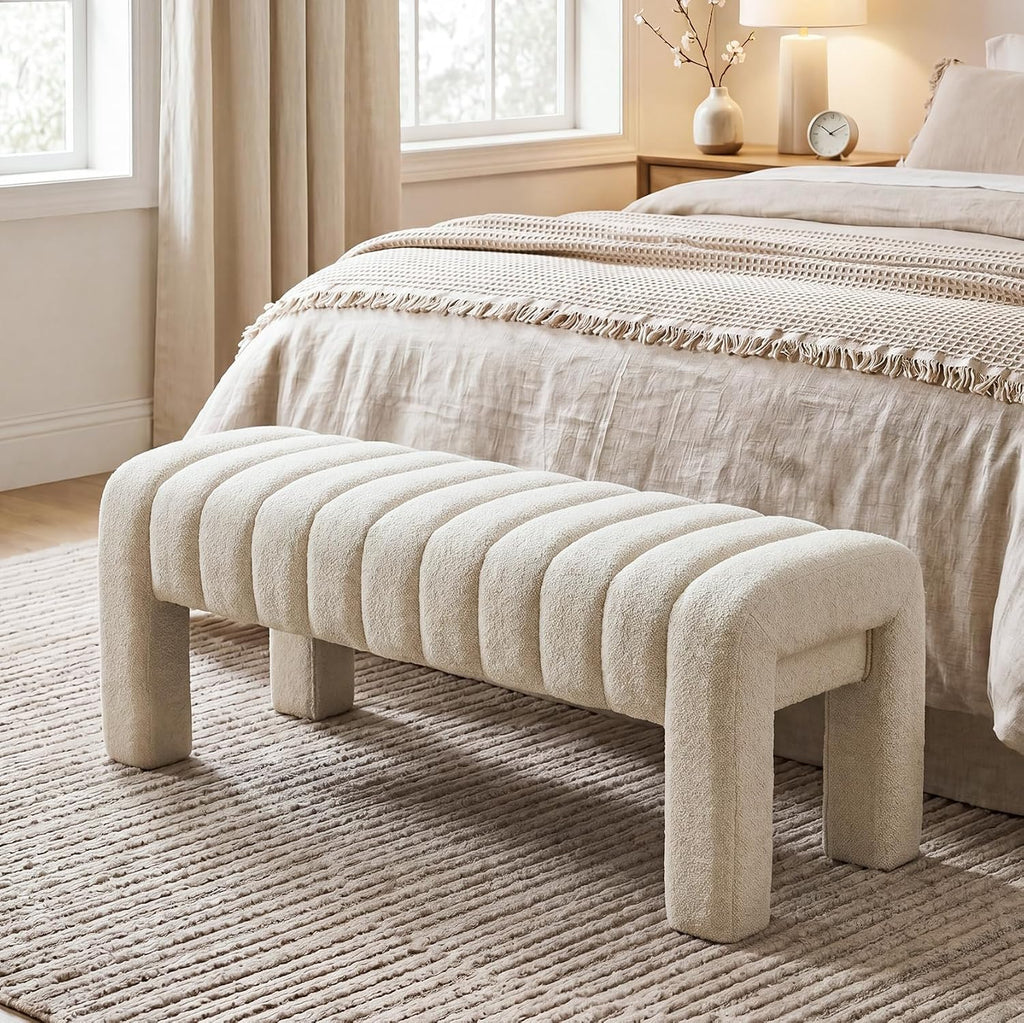 Modern Linen Upholstered Bed Bench