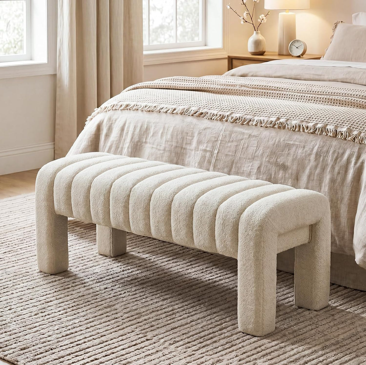 Modern Linen Upholstered Bed Bench