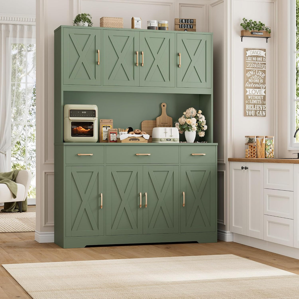 Farmhouse Kitchen Pantry Hutch Cabinet