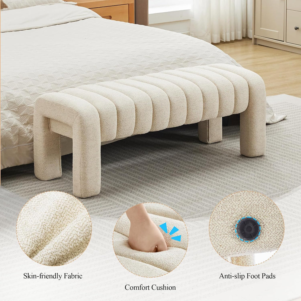 Modern Linen Upholstered Bed Bench