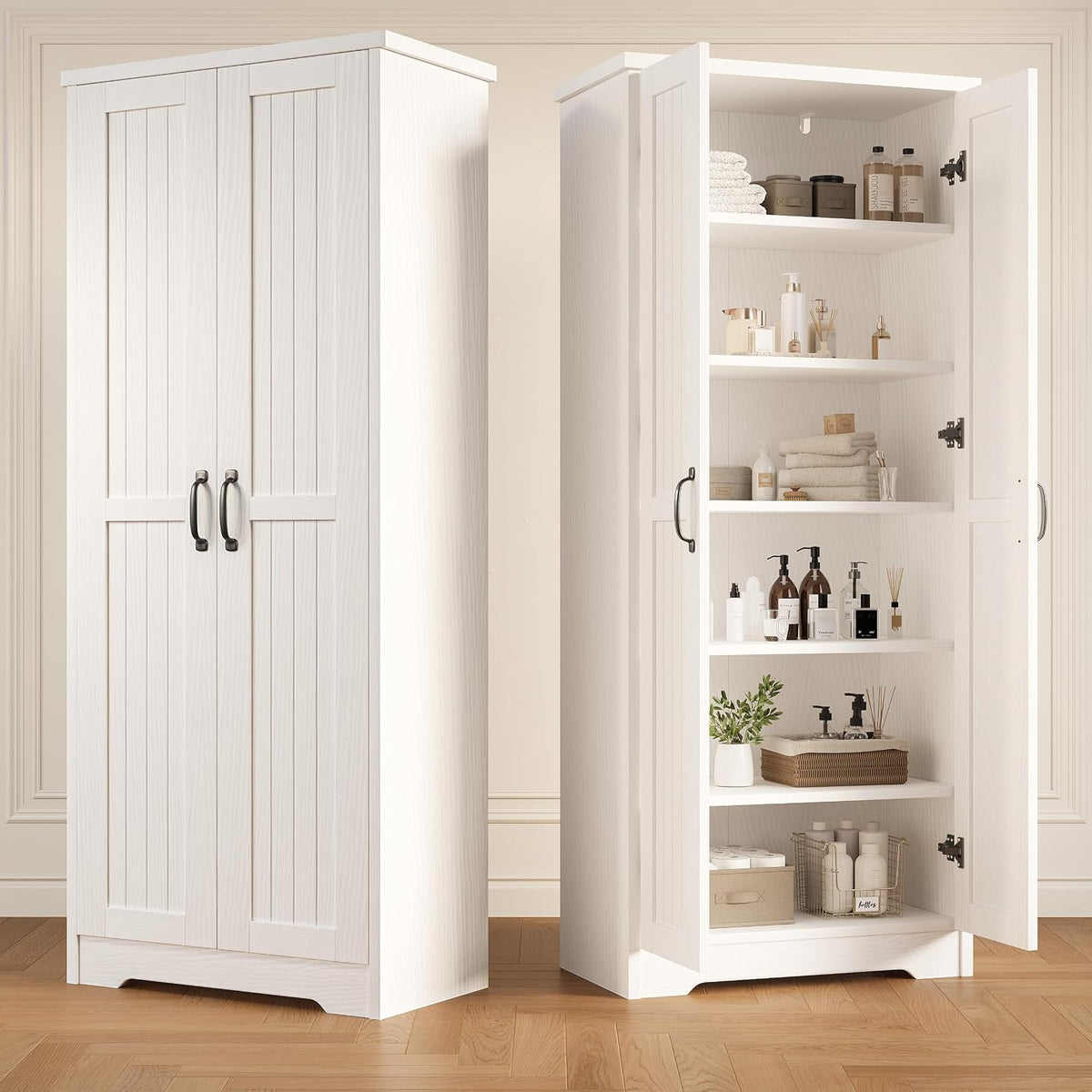 70" Tall Freestanding Pantry Storage Cabinet with Adjustable Shelves
