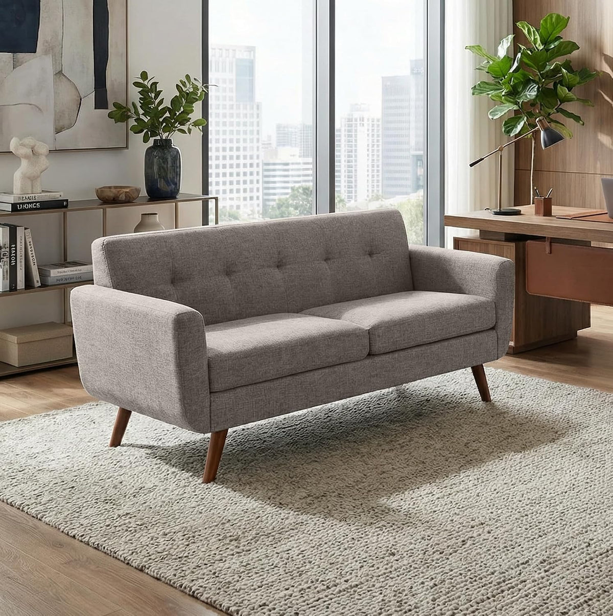 Mid‑Century Tufted Loveseat Sofa