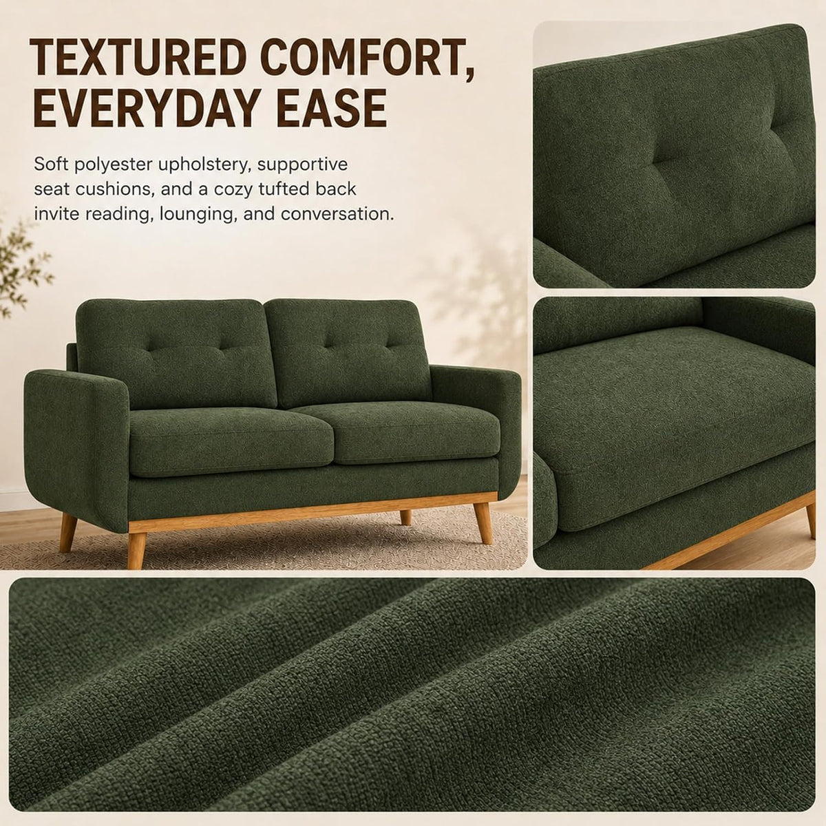 Modern Tufted Upholstered Loveseat Sofa