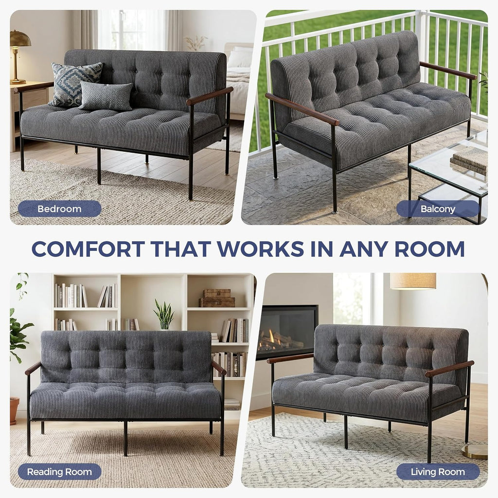 Tufted Loveseat Sofa with Wood Armrests